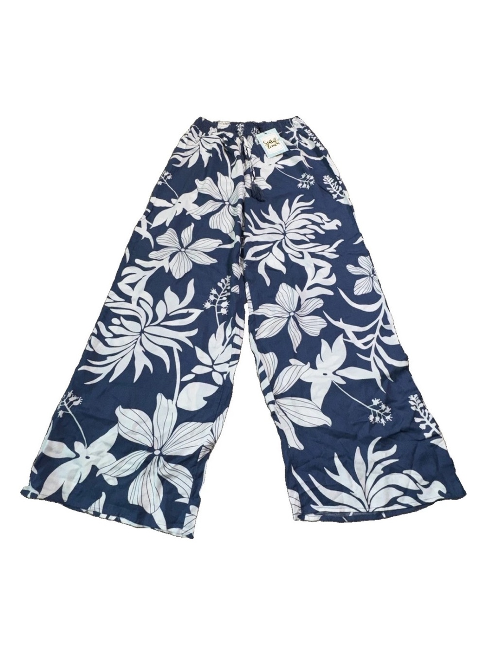 Salty Lemon Boho 2 Piece Set Sage Hibiscus Floral Crop Top Wide Leg Pants M NEW - Picture 3 of 16